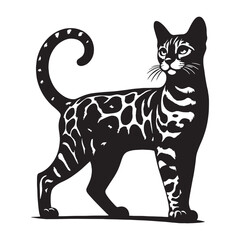 Bold Bengal silhouette, showcasing its fearless and adventurous personality – Bengal illustration – Bengal vector – cat silhouette

