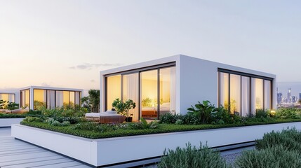 A futuristic city where every home has a rooftop garden