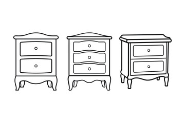 A set of bedside cabinet line art vector illustration