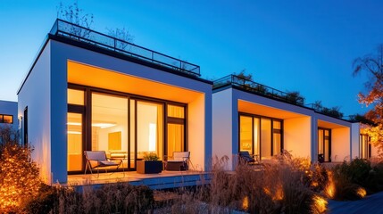 Fototapeta premium A modern eco-friendly townhouse with a rooftop greenhouse