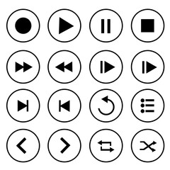 repeat, paly, stop, pause, previous, next, shuffle, icon set, collection of music and video play