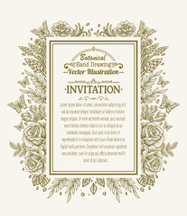 Vintage Floral Botanical Invitation Card with Flower Garden and Butterflies - Vector Design
