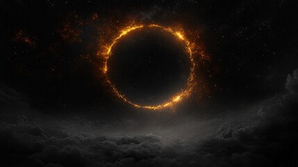 Fiery Celestial Ring Encircling a Dark Nebula