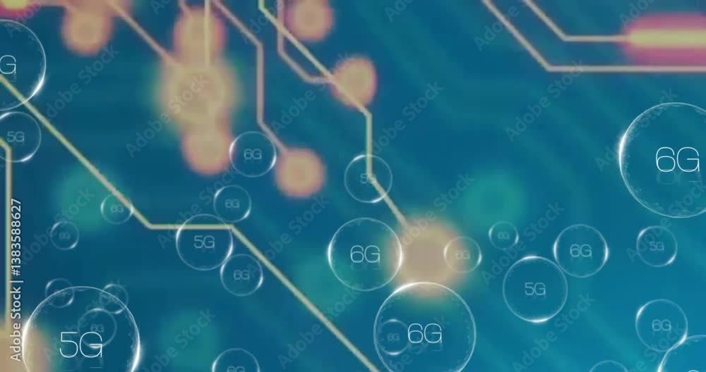 Poster digital network background with 5g and 6g text and circuit lines animation
