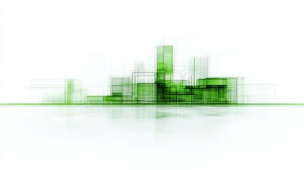 Abstract Green Cityscape: Architectural Wireframe Rendering
