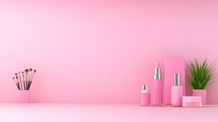 Pink Paradise: A Serene Display of Makeup and Beauty Products