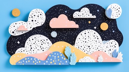 Flying asteroids create artistic chaos in a colorful sky playful illustration creative design environment