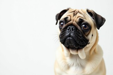 Obraz premium Close-up of a solo pug against white backdrop, mammal, pet, cute