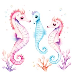 Obraz premium seahorse with corals on white background