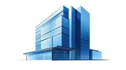 Modern glass office building, city skyline, daytime