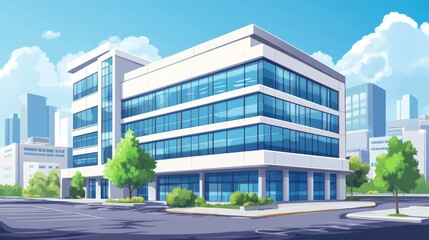 Modern office building city skyline sunny day