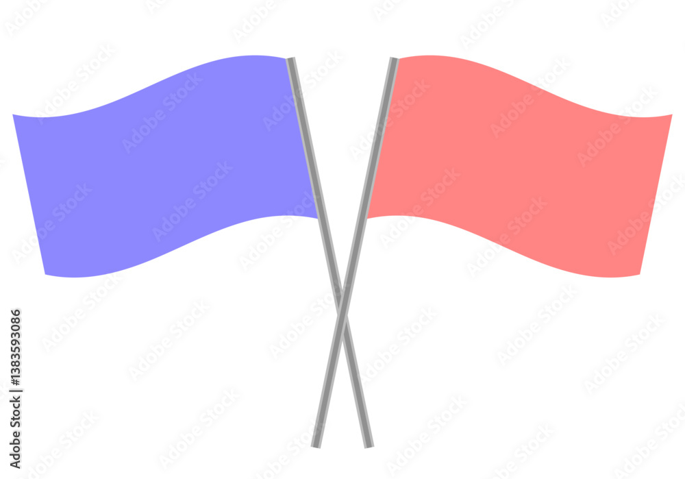 Poster intersection of two flags red and blue on flagpoles vector vector icon intersection of flags red and
