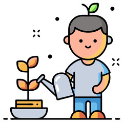 Child Watering a Small Plant