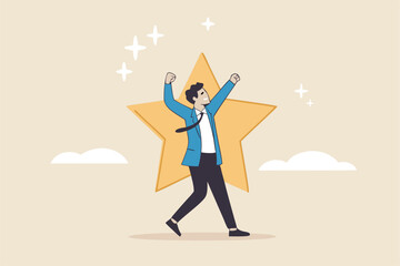 Star employee, success leader or confidence, high performance staff or achievement, evaluation or award winning, quality concept, confidence businessman with excellent golden star.