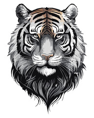 Obraz premium Realistic tiger with sketch effect – soft strokes, fur details, black and white illustration, tattoo.
