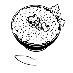 Bowl of Rice with Seaweed and Parsley Garnish