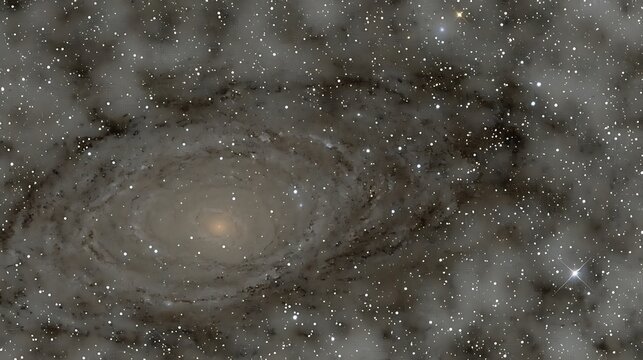 An expansive spiral galaxy is surrounded by countless twinkling stars