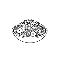 Bowl of Rice With Fruit and Herbs A Simple Line Drawing