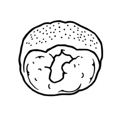 A Cartoon Drawing Of A Sesame Bagel Cut In Half