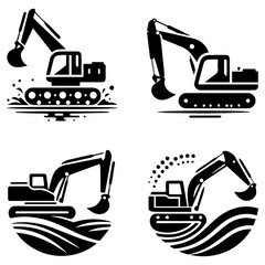 Set of silhouette vector excavator for abstract artistic design ideas