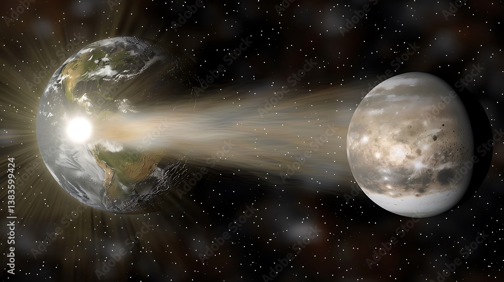 Poster the simulated celestial event depicting destruction of a planet