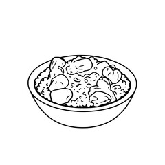 Line Art Illustration Of A Bowl Of Rice With Meat