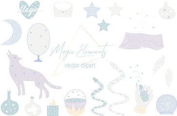mystic elements clipart, mystic Halloween set in vector
