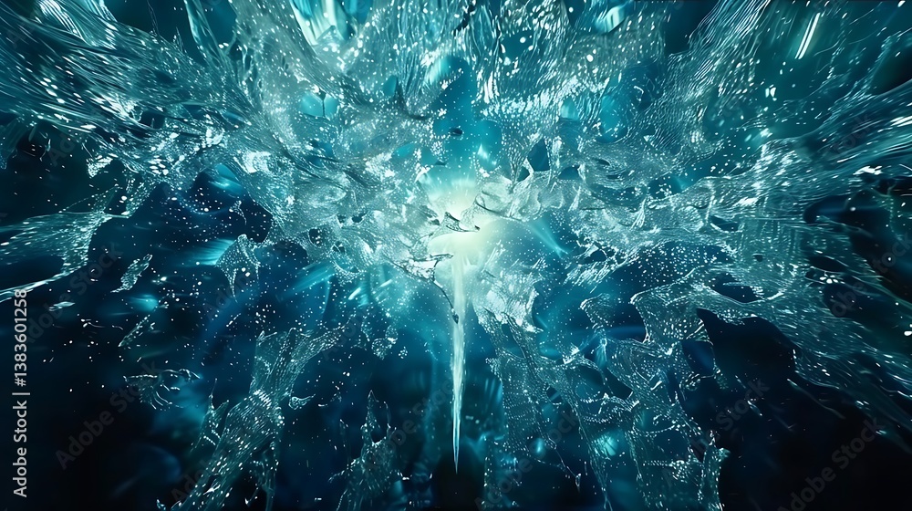 Poster abstract artwork showing a blue icy structure with sharp edges