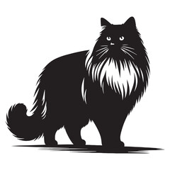 Fluffy Ragdoll silhouette, capturing its plush and silky coat – Ragdoll illustration – Ragdoll vector – cat silhouette

