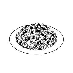 Rice and Beans Dish on a Plate Simple Line Art