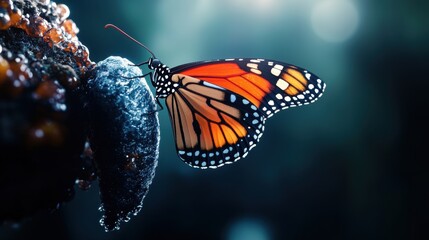 A vibrant butterfly resting on a purple flower in nature.