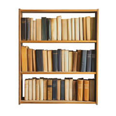 Fototapeta premium Vintage Wooden Bookshelf with Assorted Hardcovers and Spines
