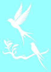 Flying Bird and Perched Bird Silhouette Design with beground blue