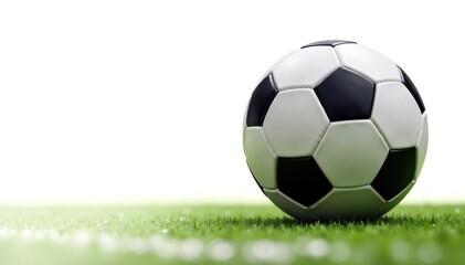 Obraz premium High-angle view, single football, pure white backdrop, sports, football, isolated