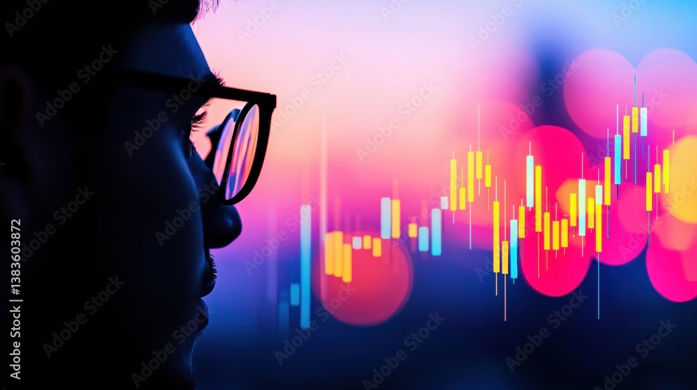 Poster business analysis with colorful data visualization background.