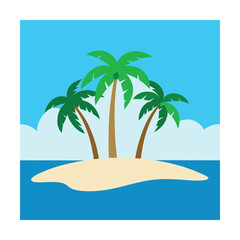 Tropical island paradise with palm trees.