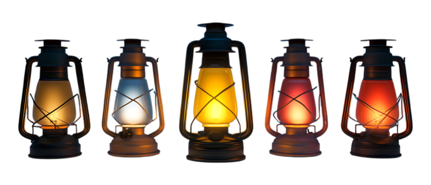 Pack of Camping Portable Lantern set Against Transparent Background for Lighting Design, Outdoor Branding, or Emergency Gear Promotion