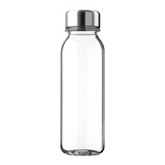 Clear Glass Water Bottle with Metal Cap on a White Background