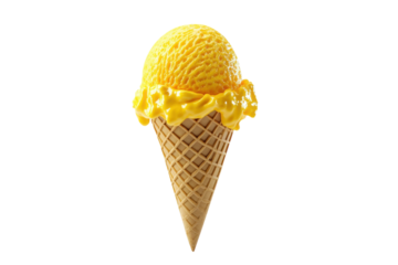 A delightful scoop of refreshing mango ice cream atop a crunchy cone awaits sunny summer enjoyment
