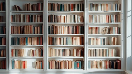 Bookshelves filled with diverse books