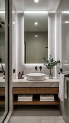 Fototapeta premium Modern Bathroom Vanity Design ,Sleek Modern Bathroom Vanity with Sink ,Minimalist Modern Bathroom Vanity Setup