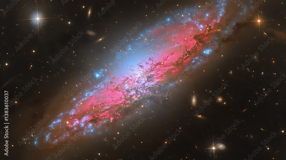 Poster a distant galaxy filled with stars and cosmic colorful structures