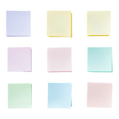 Colorful Blank Sticky Notes in Various Shades on a White Background