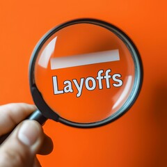 Magnified view of the word layoffs 
