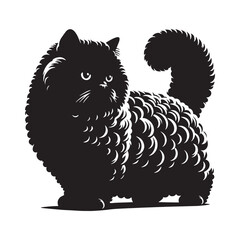 Fluffy-tailed Selkirk Rex silhouette, a stylish portrayal of this breed – Selkirk Rex illustration – Selkirk Rex vector – cat silhouette

