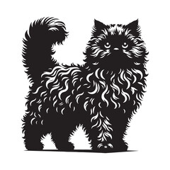 Curly-haired Selkirk Rex silhouette, a perfect depiction of this rare breed – Selkirk Rex illustration – Selkirk Rex vector – cat silhouette


