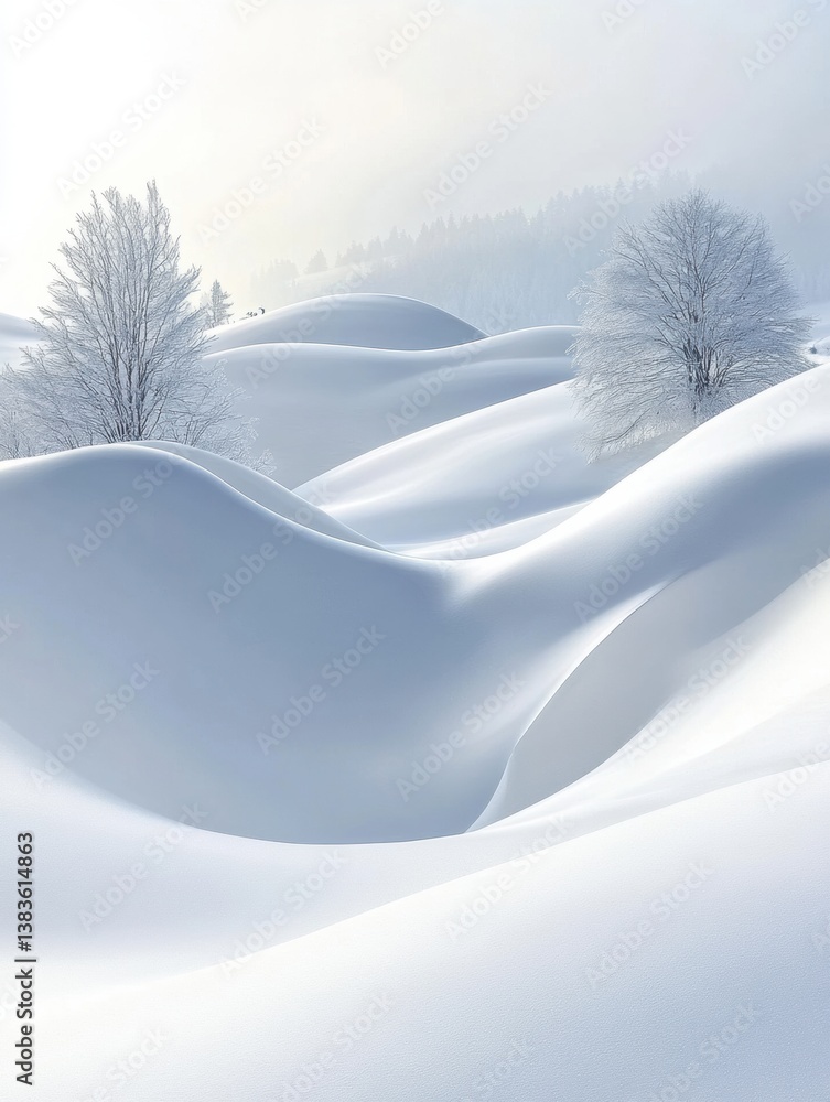 Aufkleber serenity of a pristine snowy landscape with soft curves and gentle shadows at morning light