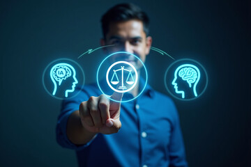 AI ethics or AI Law concept. Developing AI codes of ethics. Compliance, regulation, standard, business policy, and responsibility for guarding against unintended bias in machine learning algorithms.