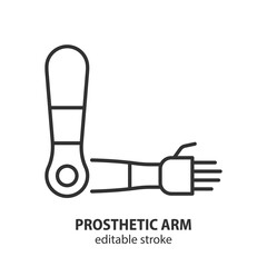 Prosthetic arm line icon. Bionic artificial arm symbol. Vector illustration. Editable stroke.