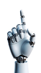 White cyborg robotic hand pointing his finger - 3D rendering isolated on transparent